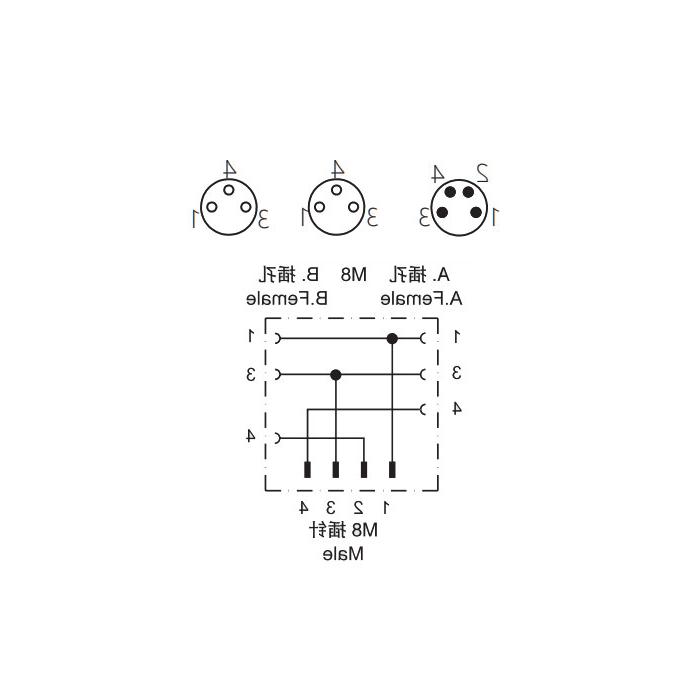 M8 4Pin公头/2M8 3Pin母头、Y型预铸PVC非柔性电缆、灰色护套、63D323-XXX